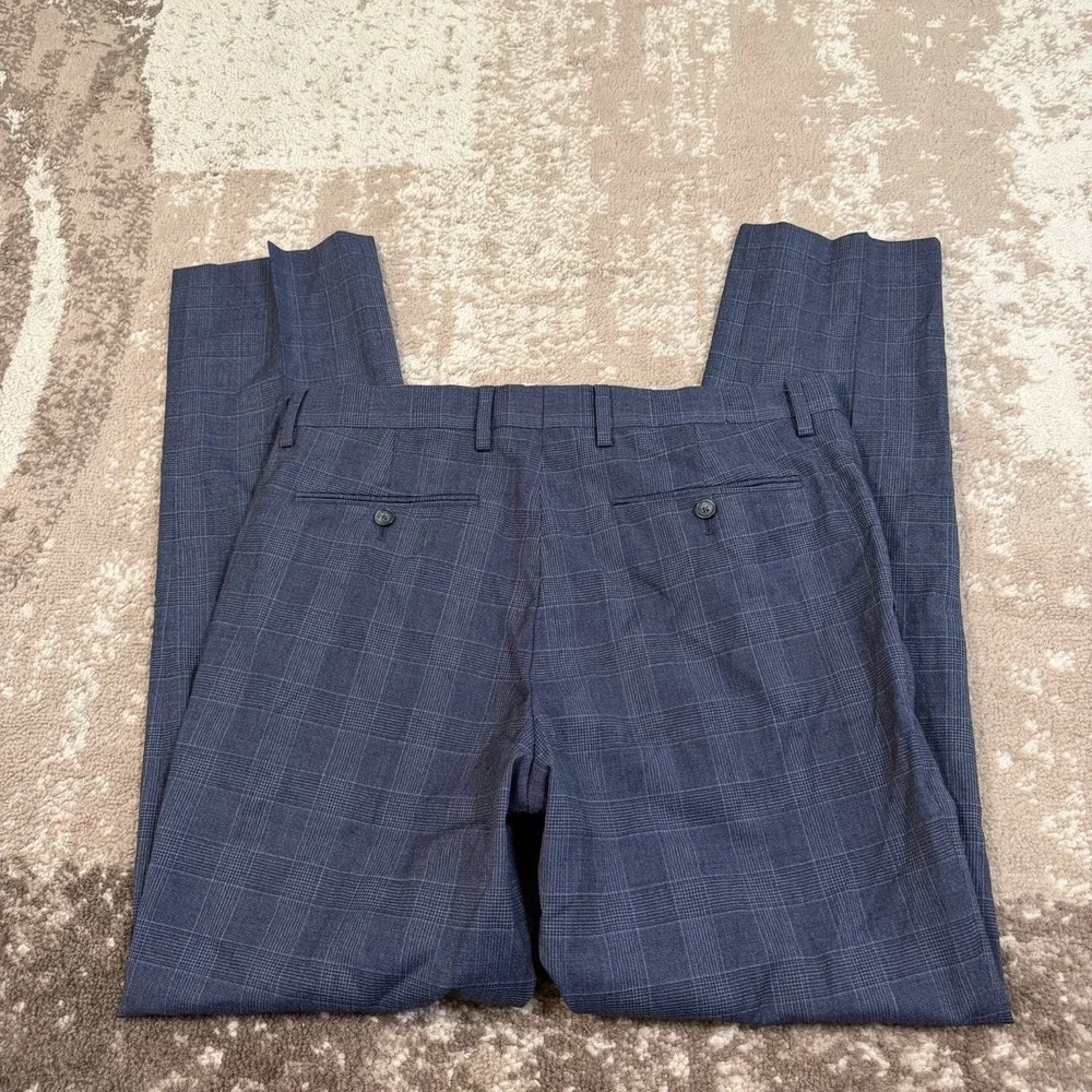 Banana Reublic Pants Mens 32x32 Blue Slim Fit Marzotto Wool Glen Plaid Check
